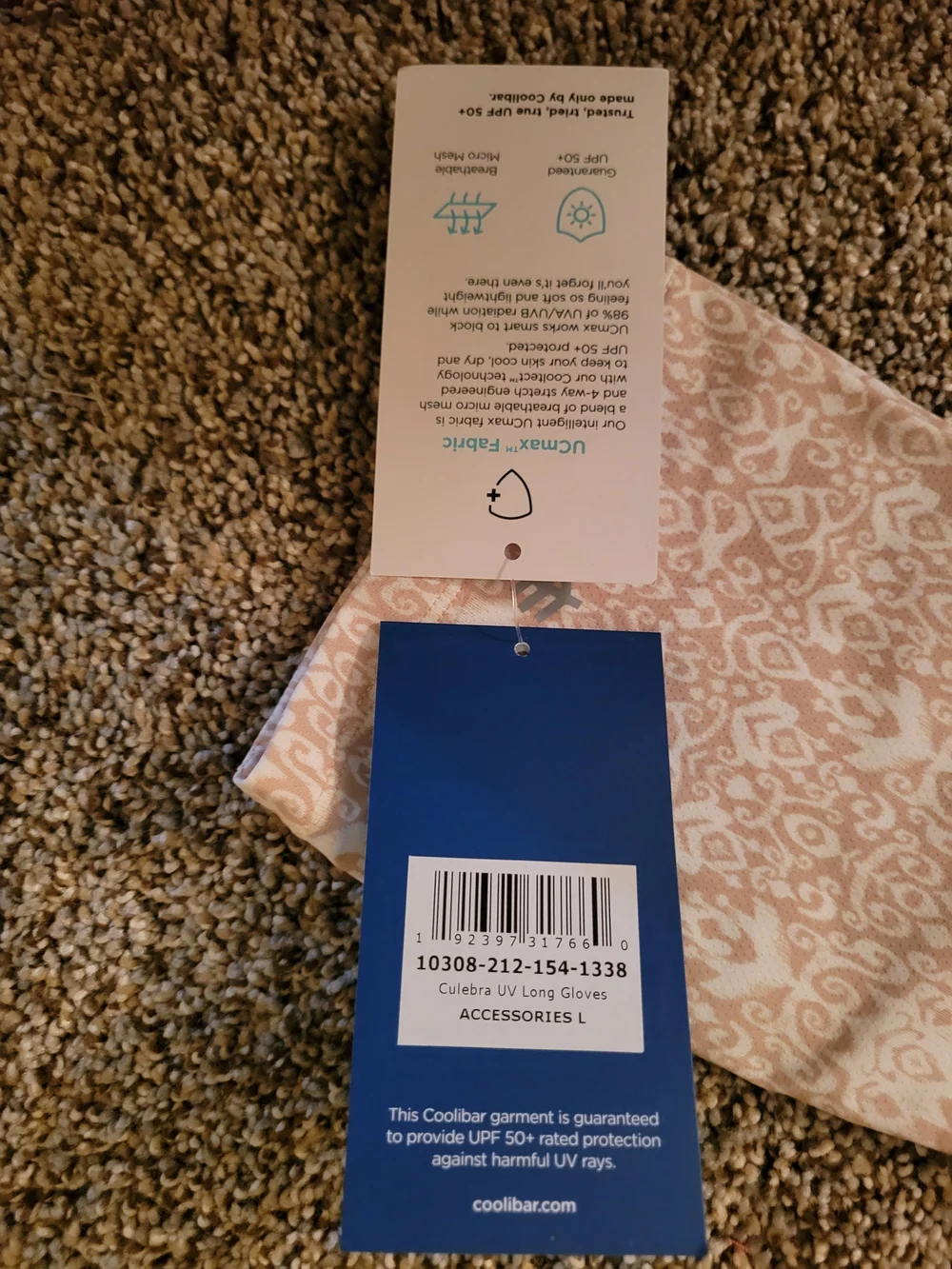 Coolibar Beige Patterned Sun Gloves SPF 50+